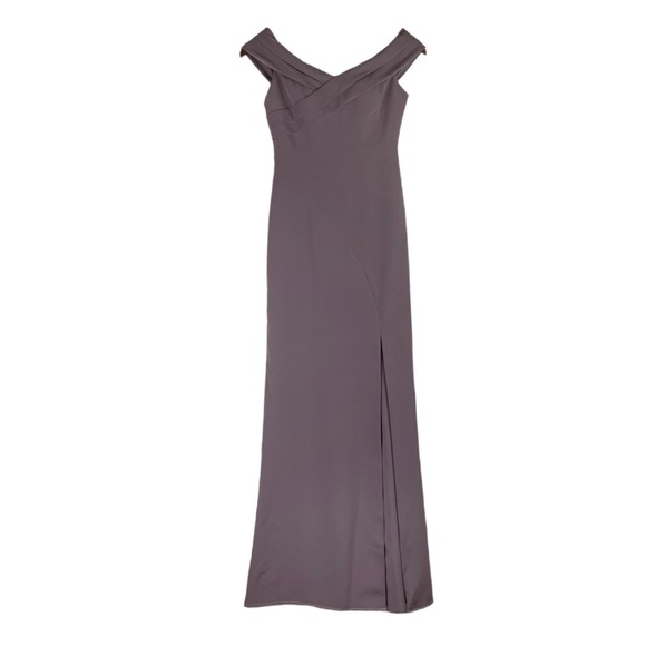 Aidan Mattox Gray Open Shoulder‎ V Neck High Slit Gown Dress Size 0 - Picture 2 of 13